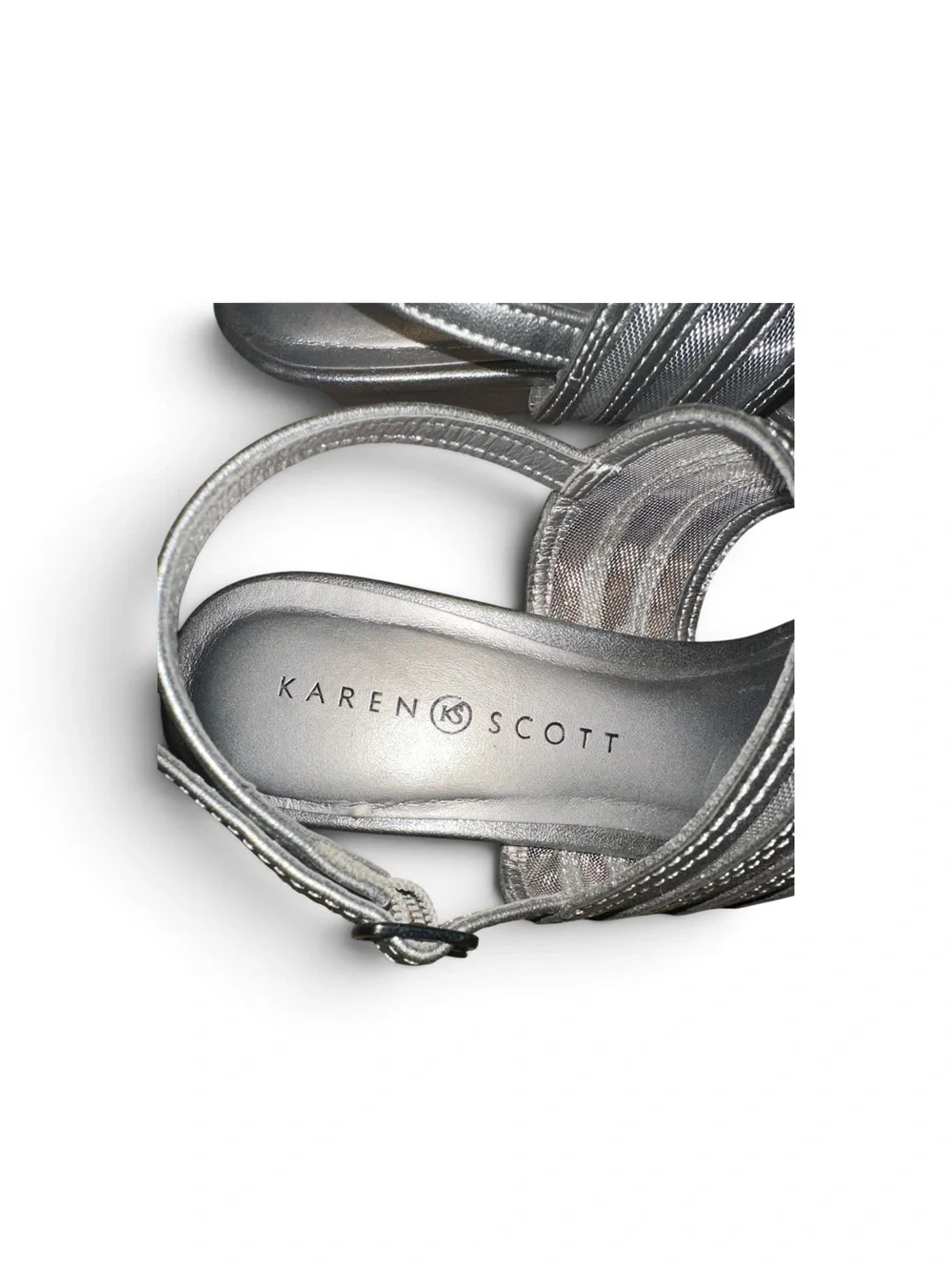 Macy’s Karen Scott Silver Strappy Wedge Mesh Sandals Size 7.5M
